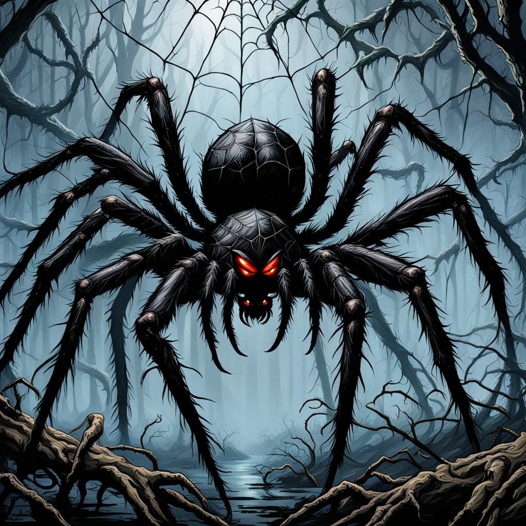 Giant Spider in Dark Fairytale Forest