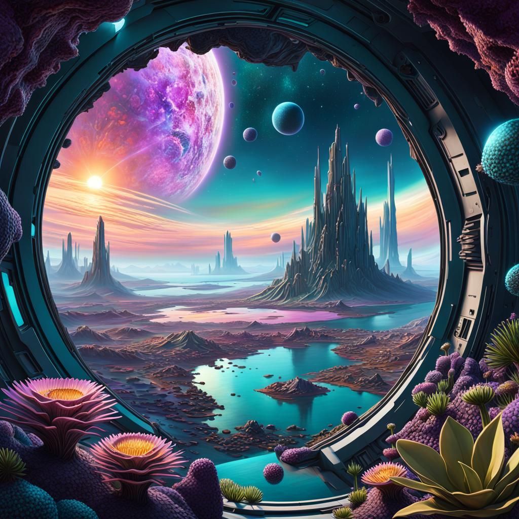 Futuristic Outpost with Carnivorous Plants: Galactic View