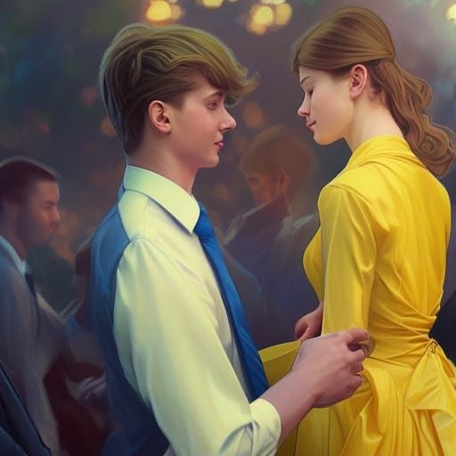 Teens Dancing: Hyperdetailed Portrait in Triadic Colors