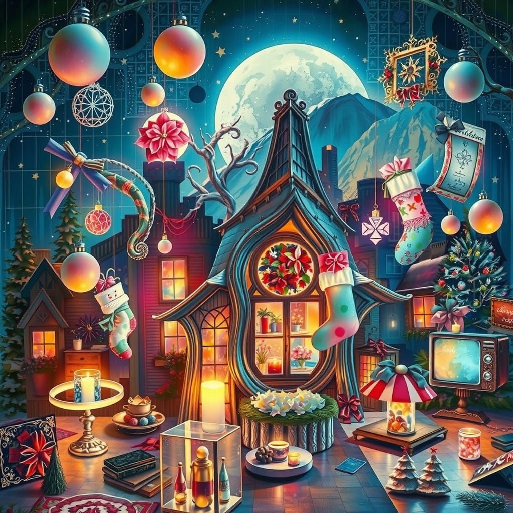 Winter Wonderland Christmas Wreath in Vibrant Mixed Media