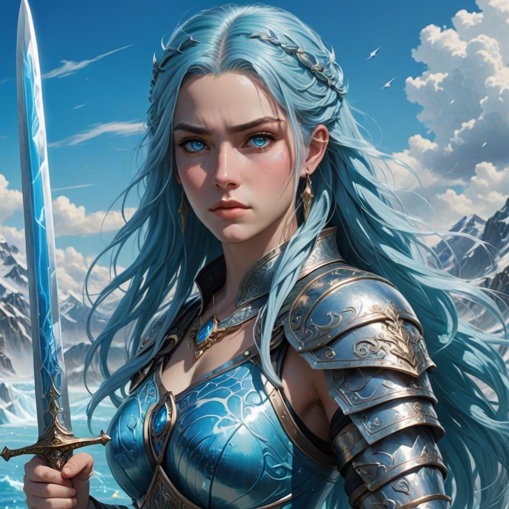 Water Elemental Sword in the Hands of a Majestic Warrior