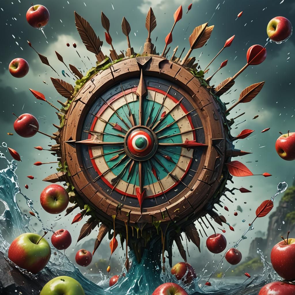 Arrow Splashing on Apple Target: Detailed Matte Painting