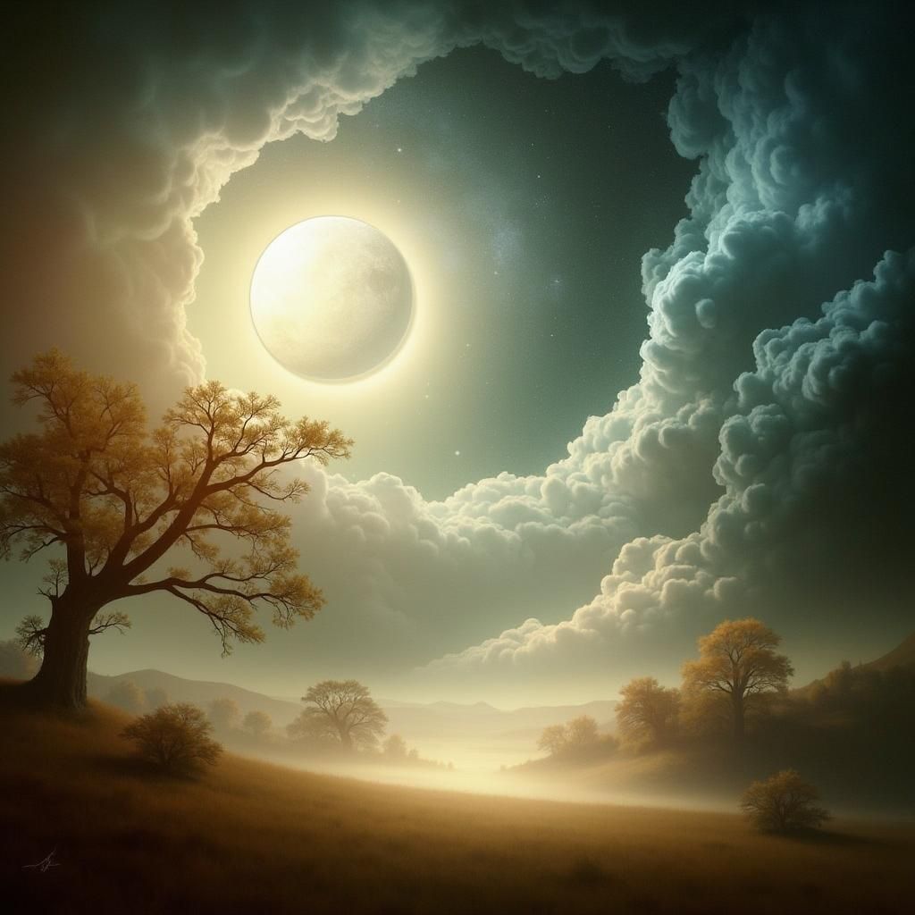 Ethereal Full Moon in Futuristic Style