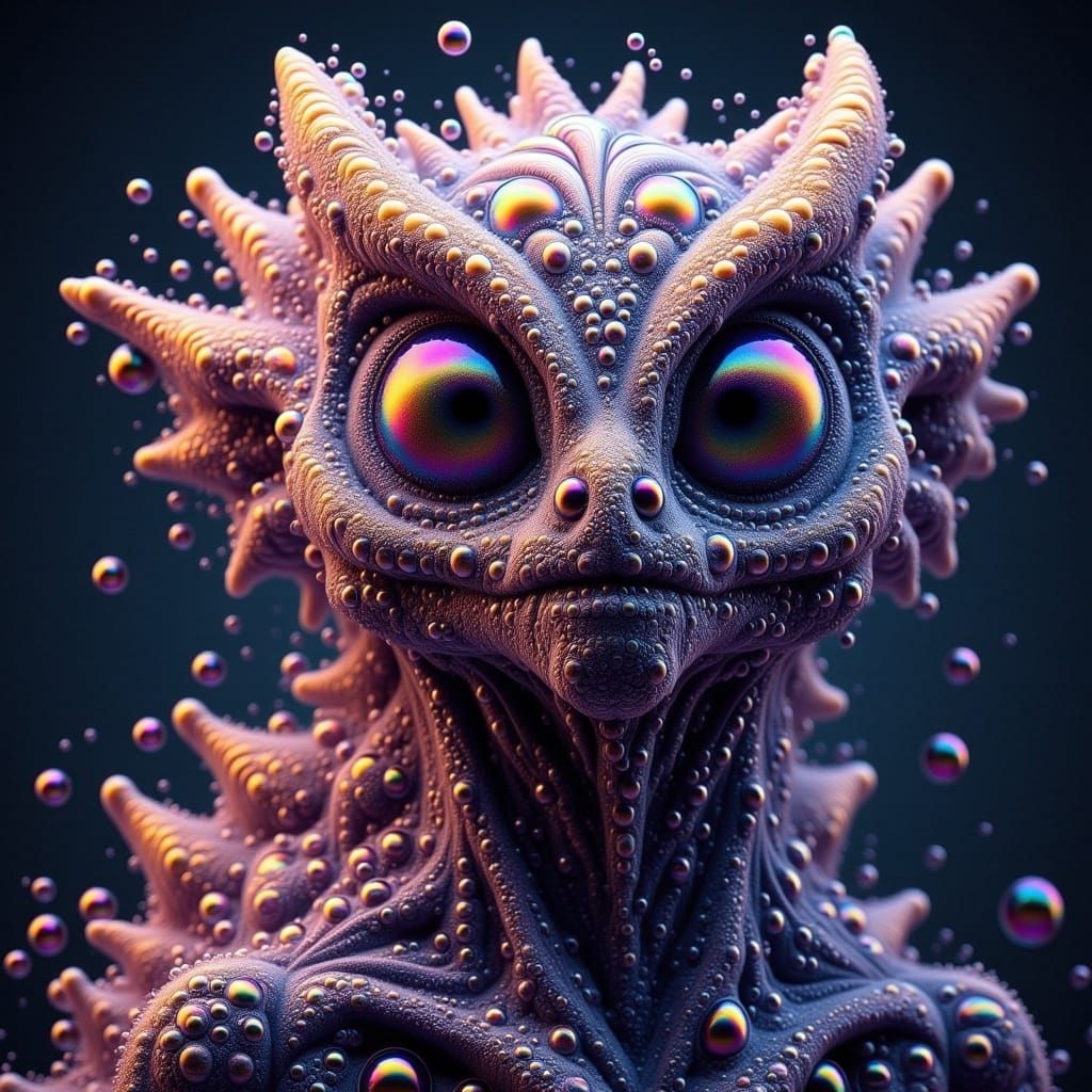 Fluffy Dragon on Girl's Shoulder in Psychedelic Art