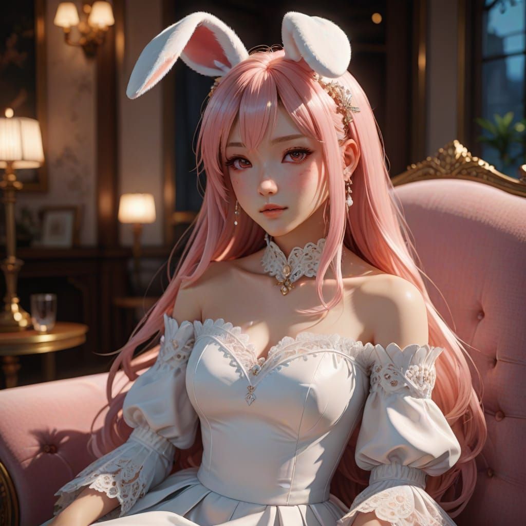 Anime Girl with Bunny Ears in 3D Art