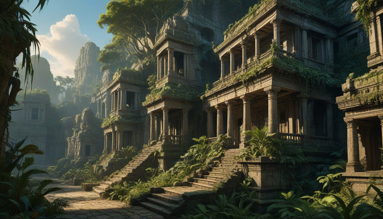 Vibrant Jungle Realm with Ancient Space Palaces