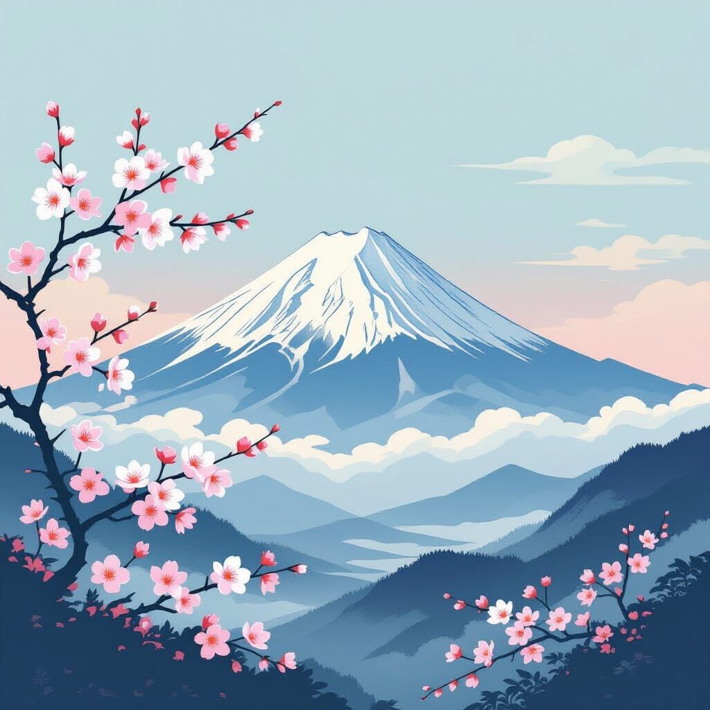 Serene Mount Fuji Ukiyo-e Woodblock Print