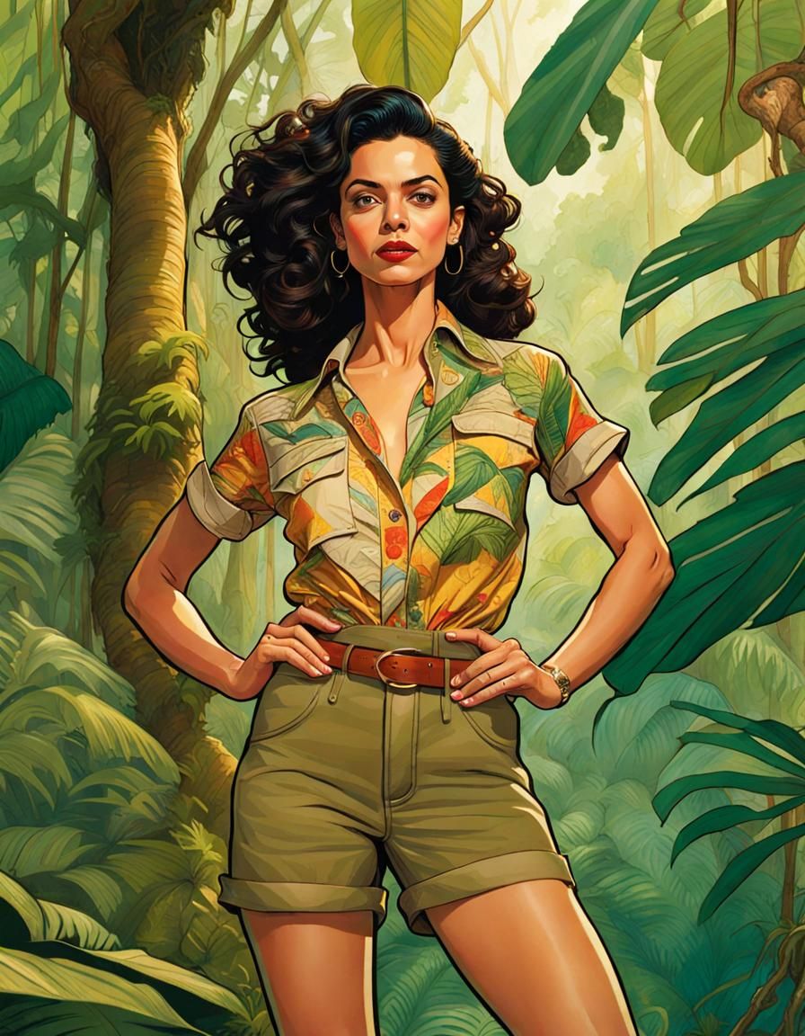 Adventurer in Rainforest, Comic Book Illustration