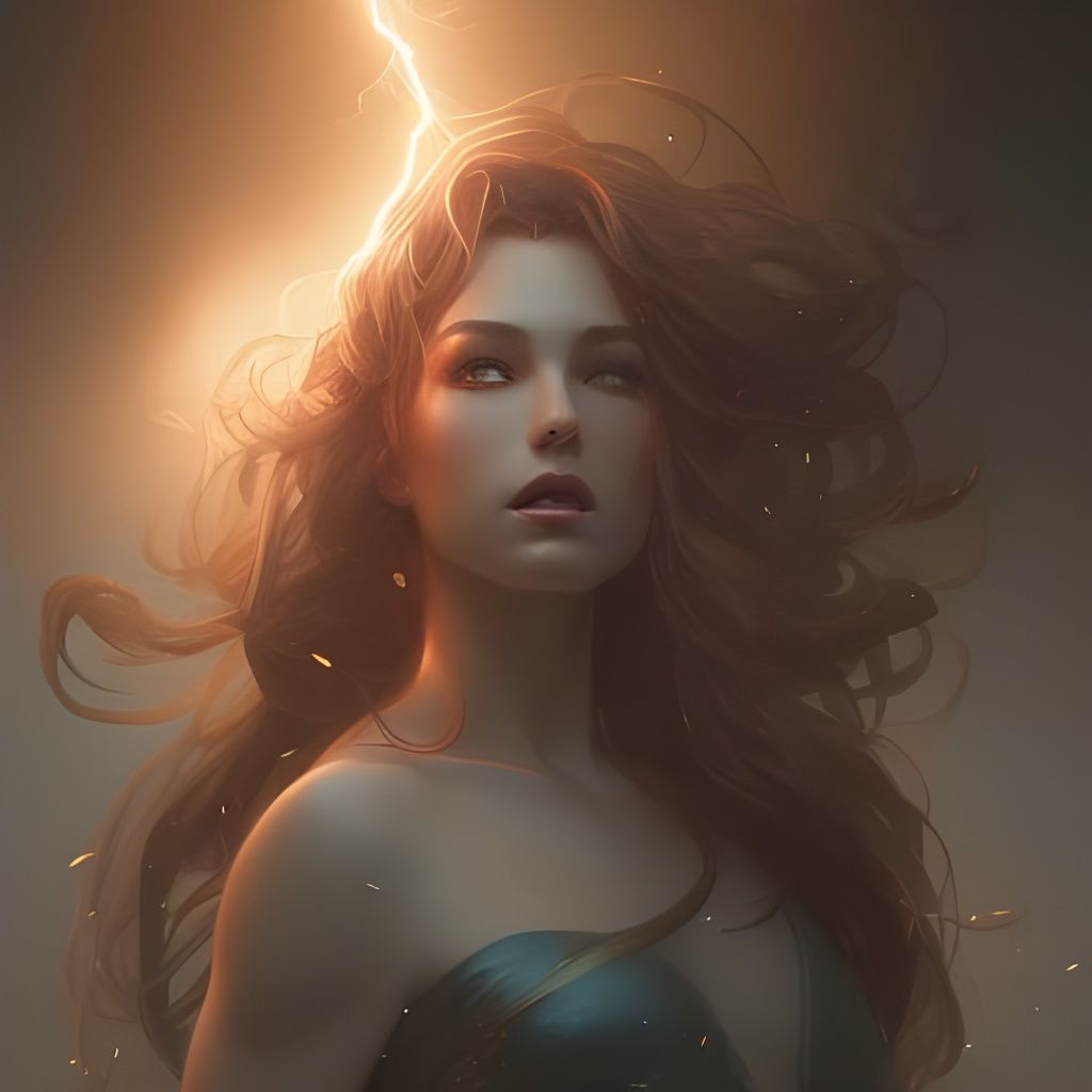 Striking Lightning Goddess, Digital Art