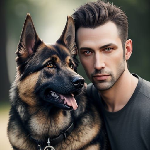 Hyperrealistic Hybrid German Shepherd Man
