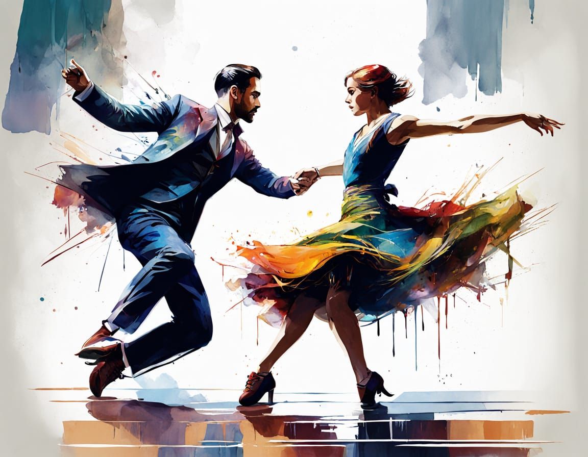 Roaring Twenties Swing Dance in Watercolor Style