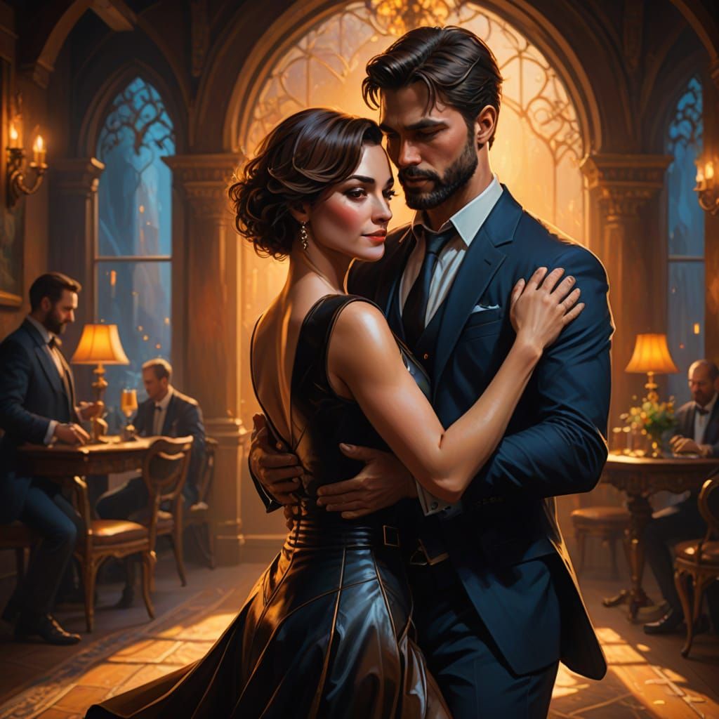 Seductive Tango Dancer in Oil Painting Style