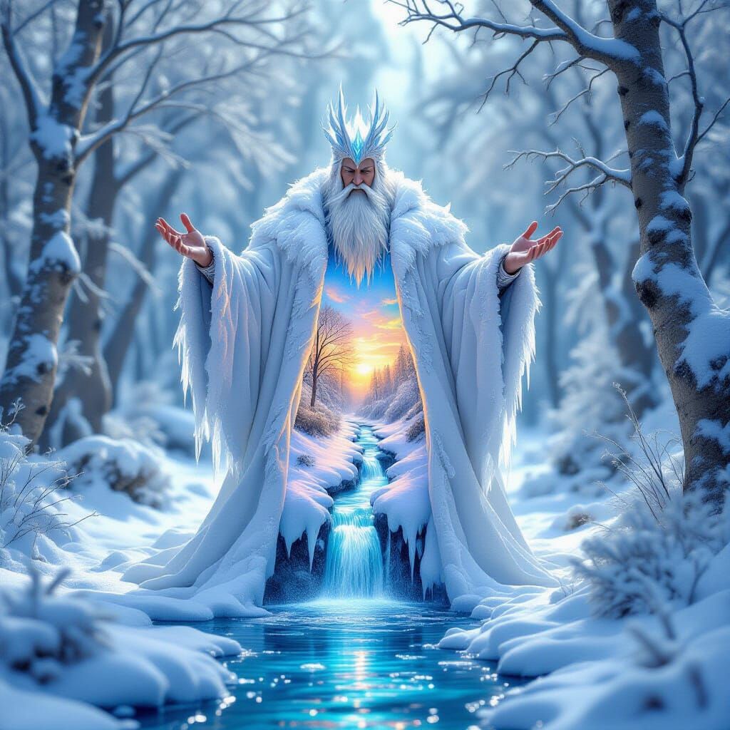Snow God Reveals Spring Landscape in Ethereal Forest