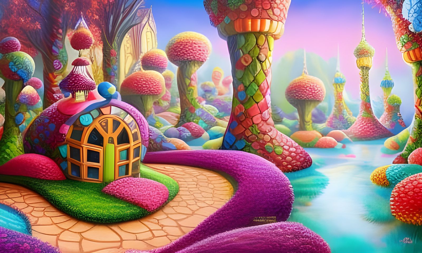 Fairytale Candyland Village in Hyperdetailed Digital Art