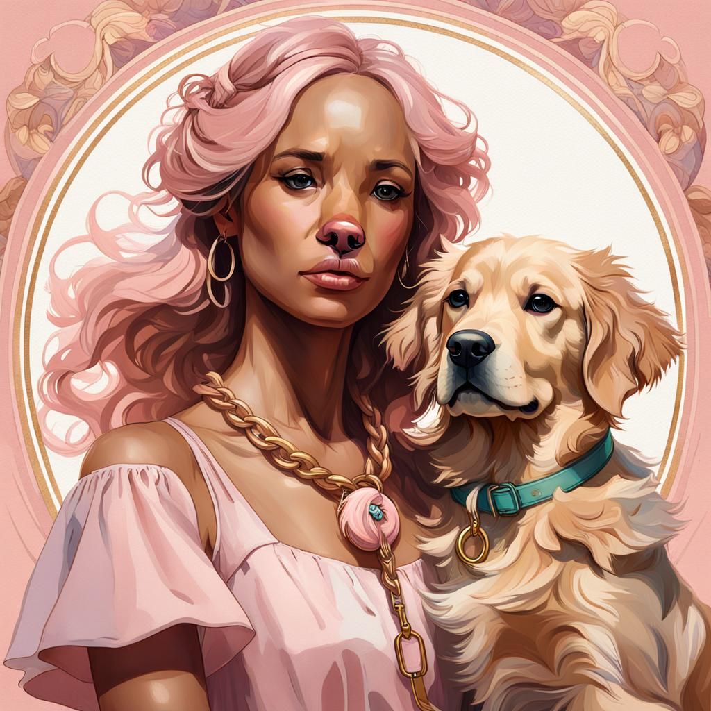 Model with Golden Retriever Puppy in Artgerm Style