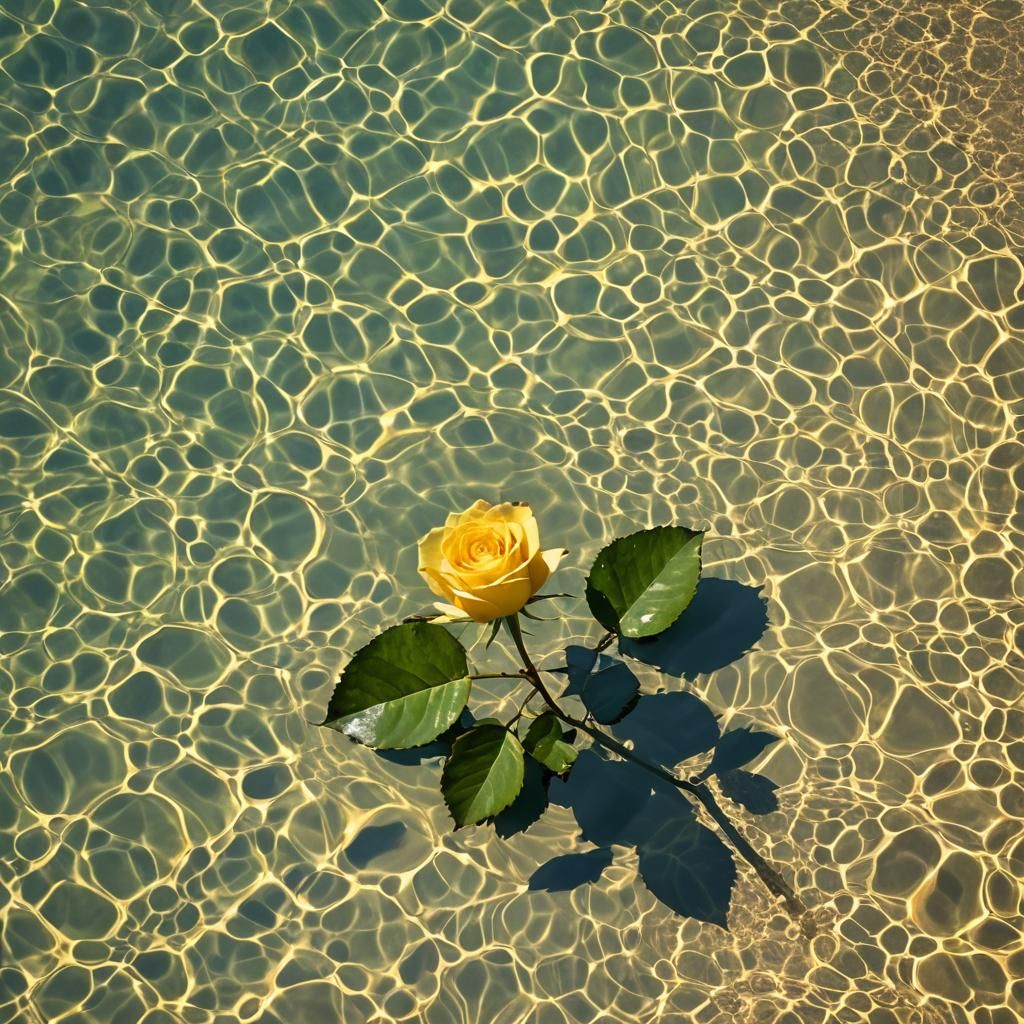 Yellow Rose in Sunlight Reflected in Water
