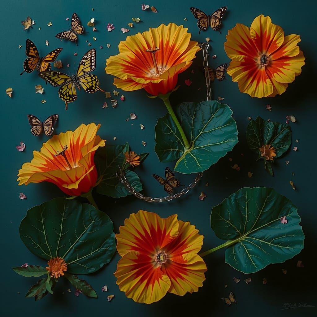 Radiant Woman in Citrus Light Gown with Butterflies