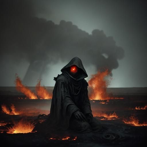 Ghost Zombie in Burning Toxic Wasteland: Cinematic Film Stil...