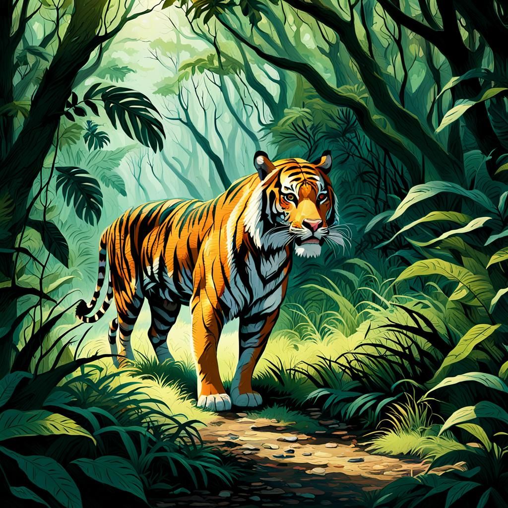 Tiger Stalking Deer in Jungle: Photorealistic 8K