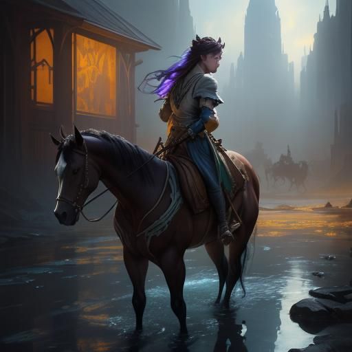 Girl and Horse in Painterly Watercolor Style