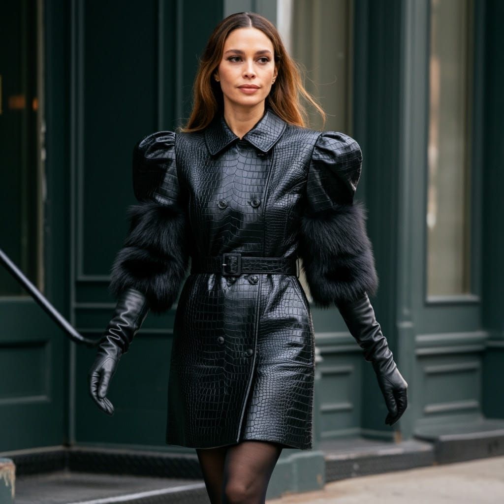 Alligator Leather Coat-Dress in 60s Fashion Style