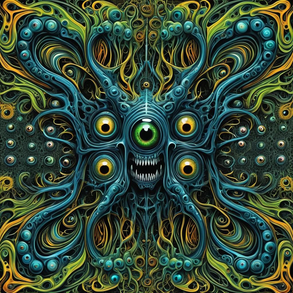 Surreal Horror Chimera with Demonic Eyeballs