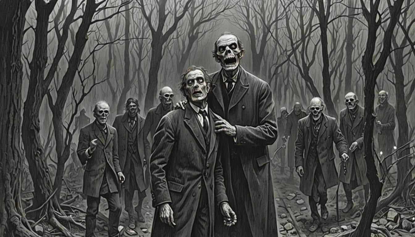 Eerie Forest in Thick Fog, Gothic Horror Style