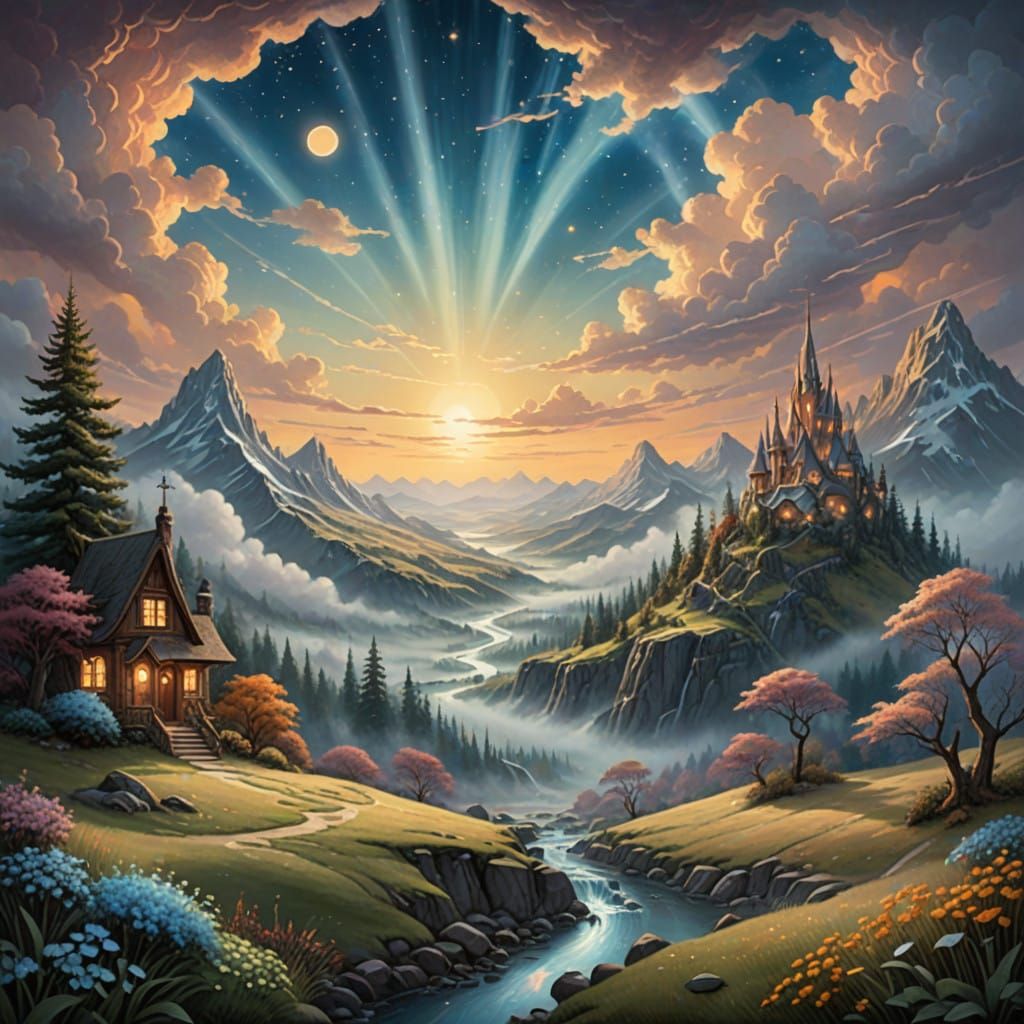 Divine Sunrise in Heavenly Clouds with Soft Focus