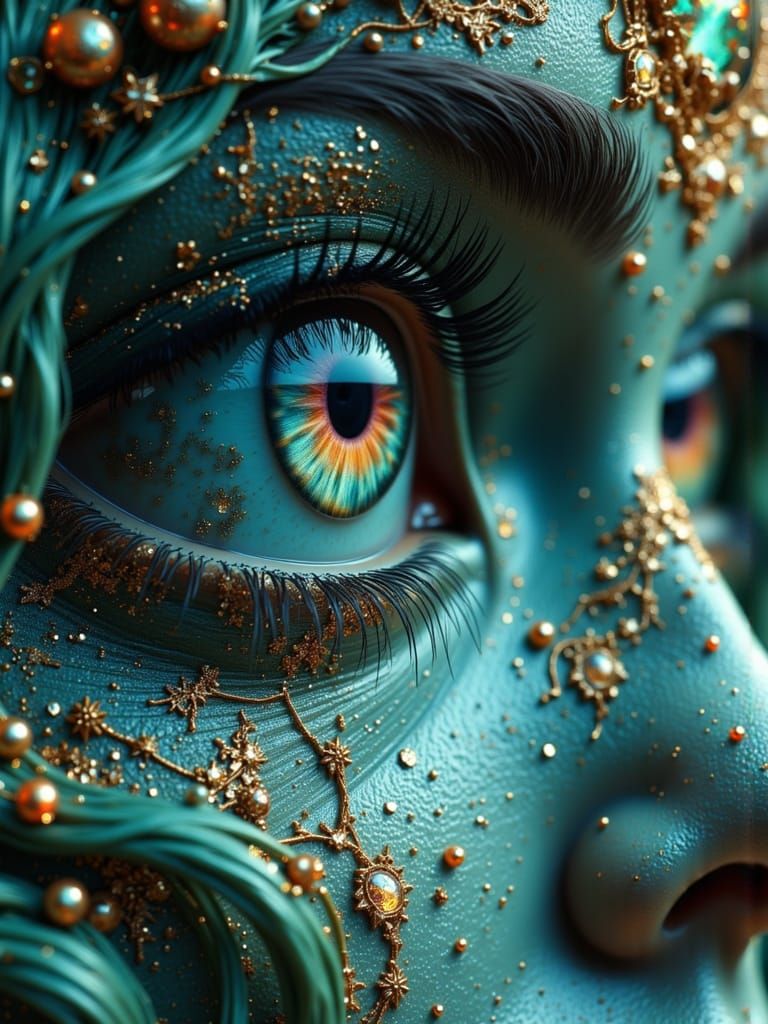 Dark Elf Eye Macro Shot in Surreal Turquoise and Gold