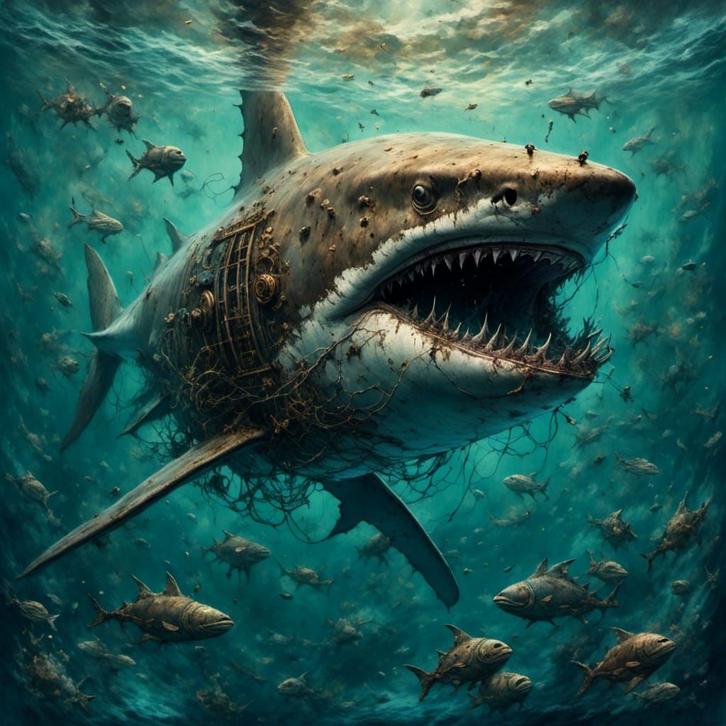 Steampunk Shark in Coral Reef