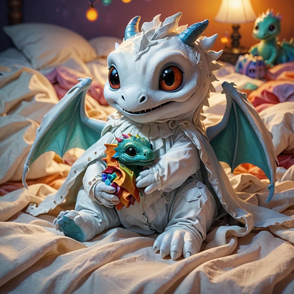 Cute Ghost Hugs Baby Dragon: Hyperrealistic Concept Art