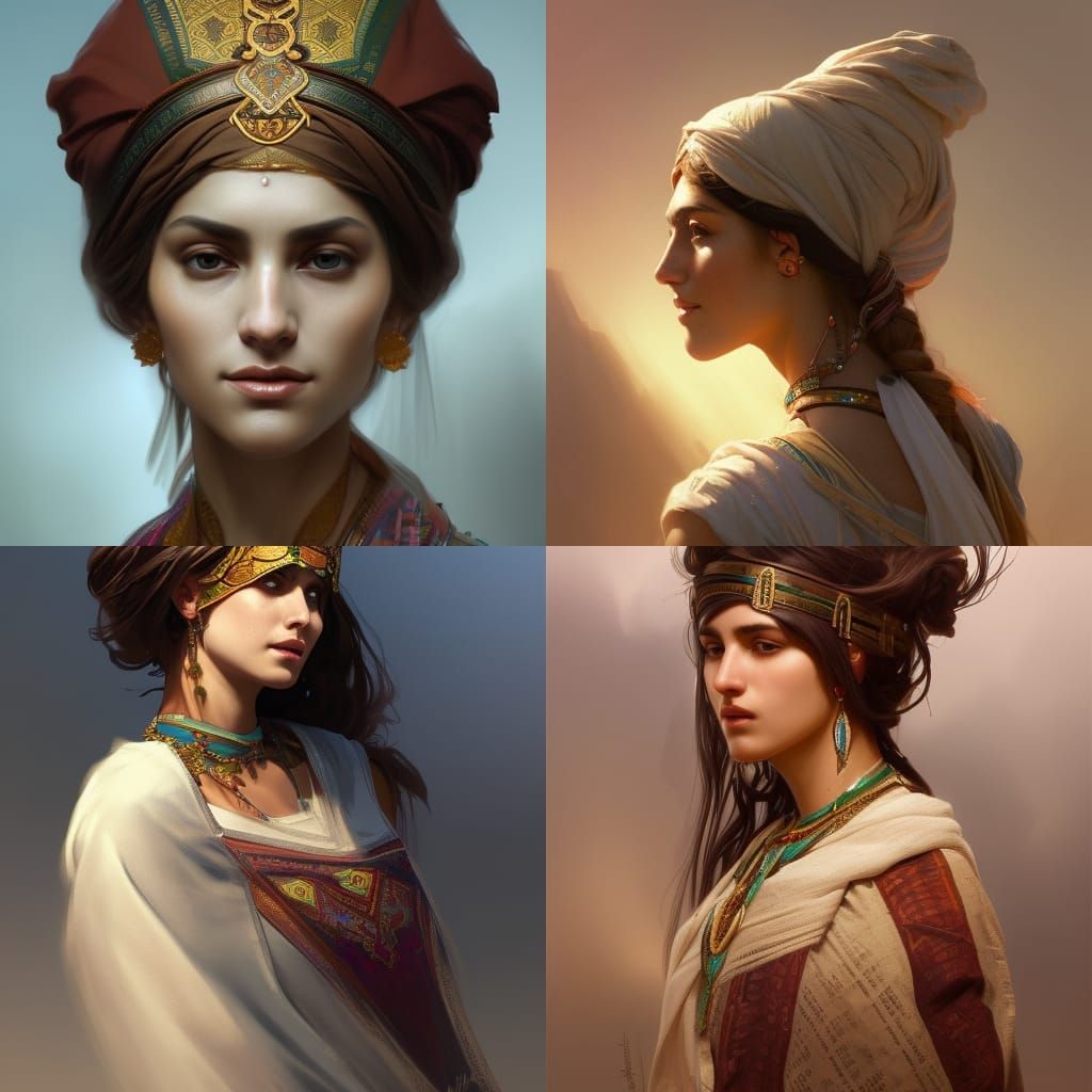 Detailed Portrait of Aramaic Woman in Art Nouveau Style