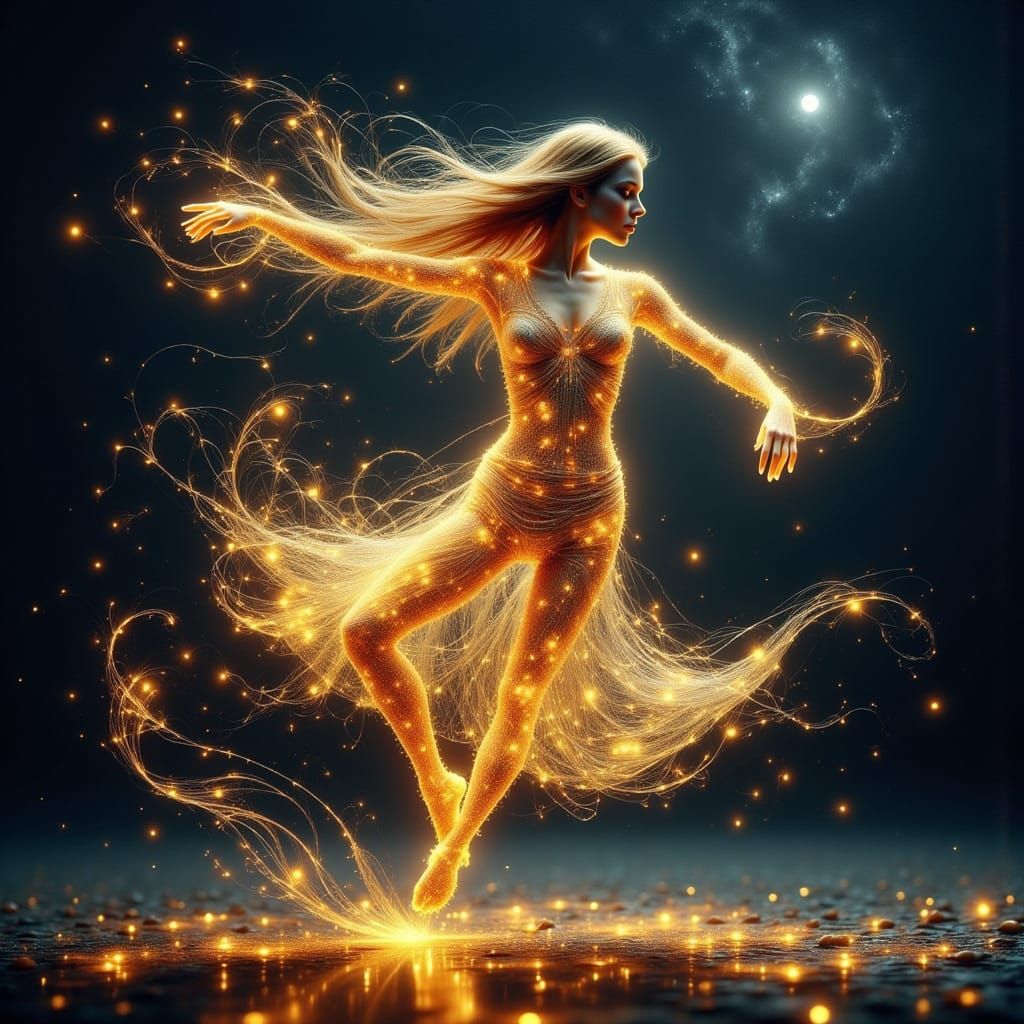 Ethereal Dancer Made of Light and Flux