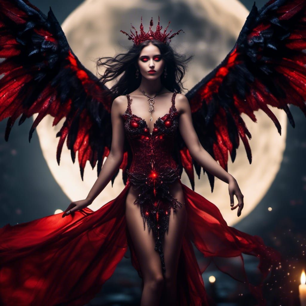 Demon Queen of Seduction in Hyperreal Moonlight
