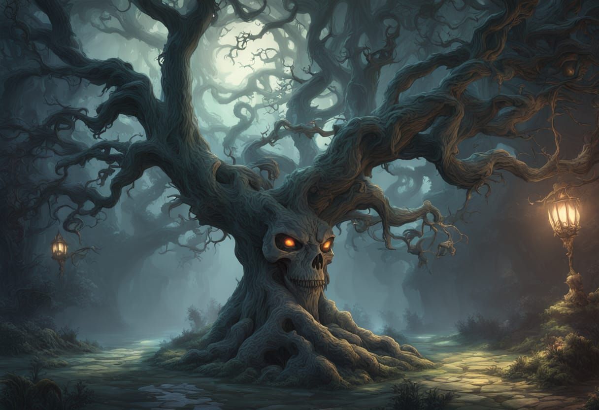 Oak Tree Skull: Dark Fantasy Art