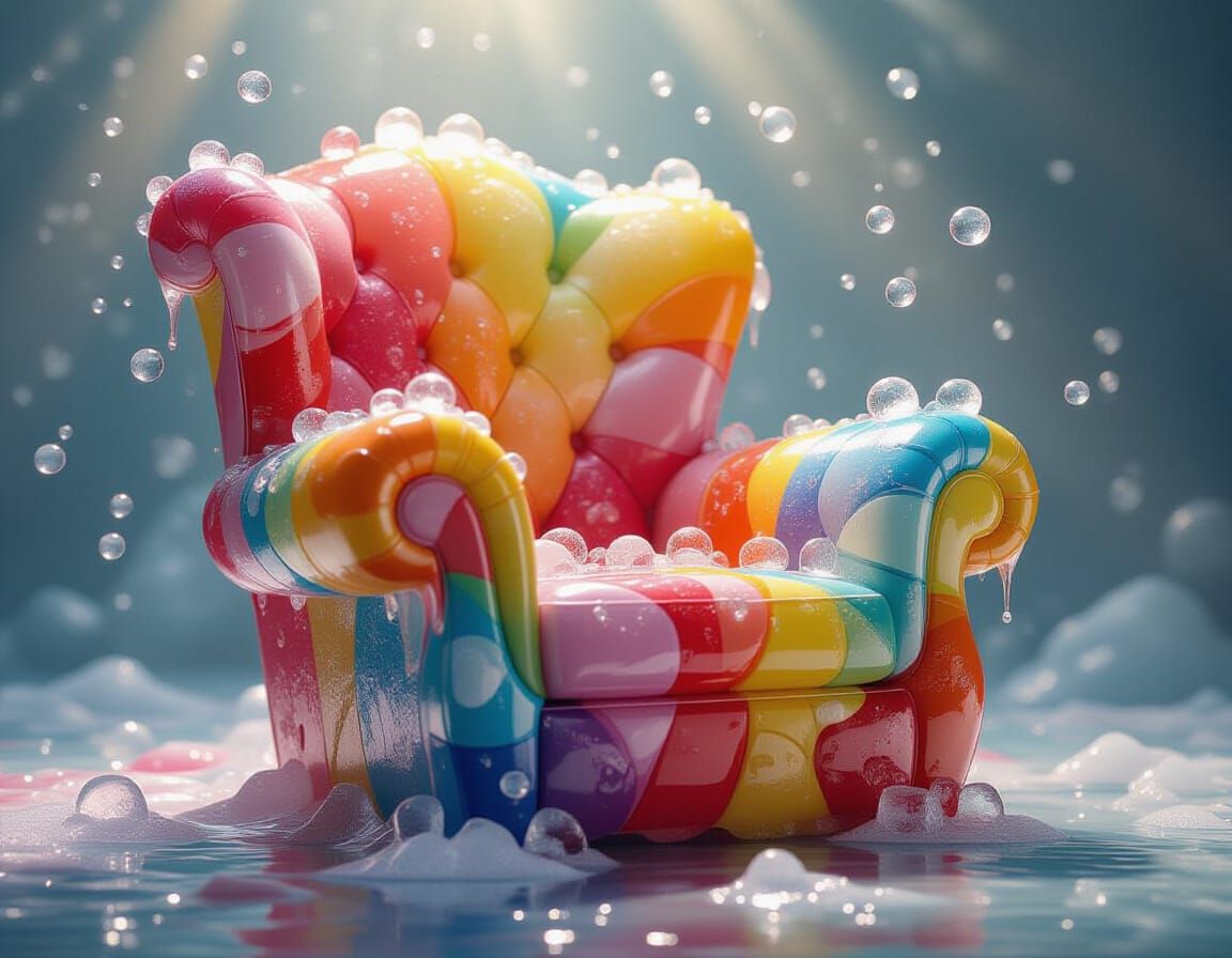 Whimsical Liquid Soda Armchair with Ice Cubes