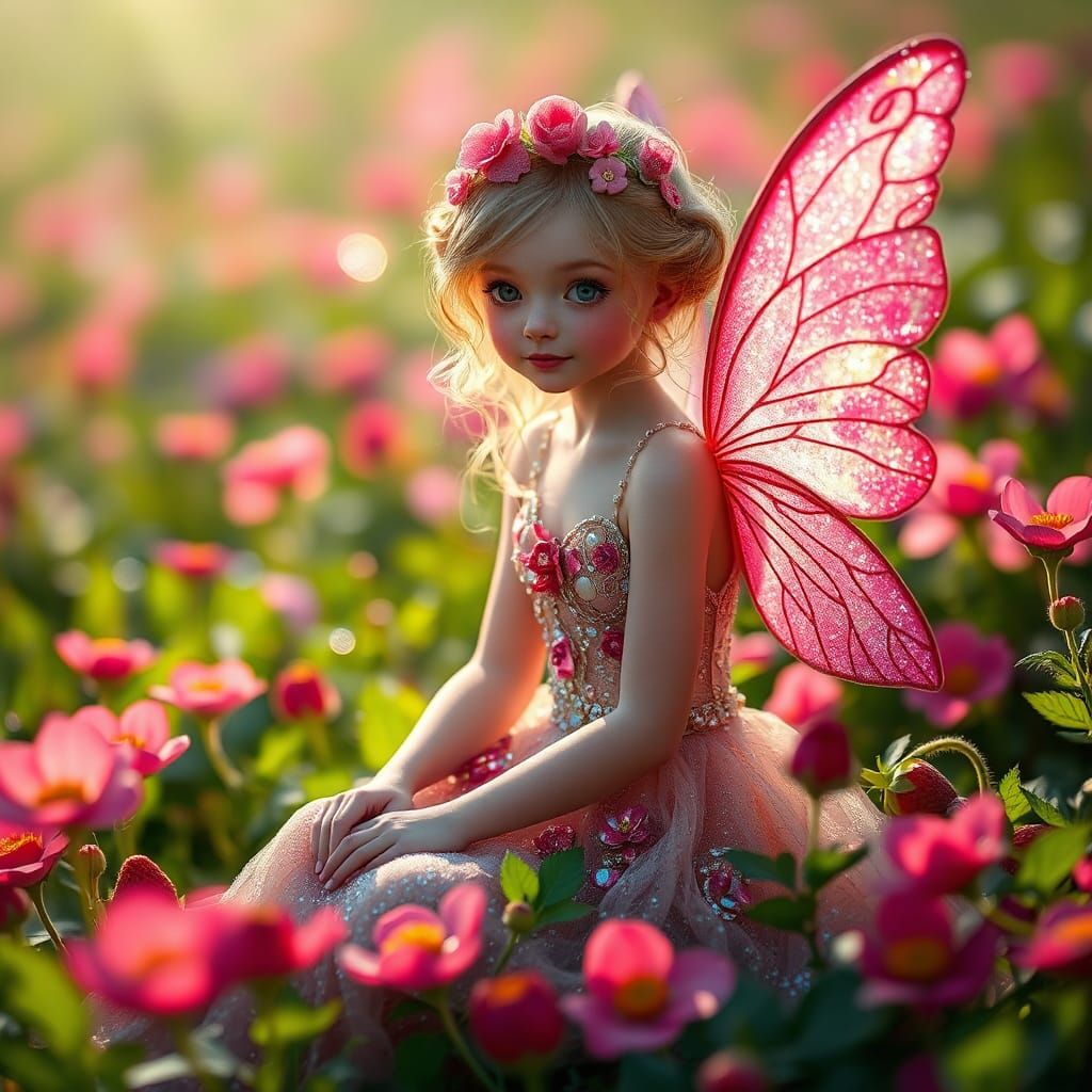 Strawberry Flower Fairy in a Sparkling Dress