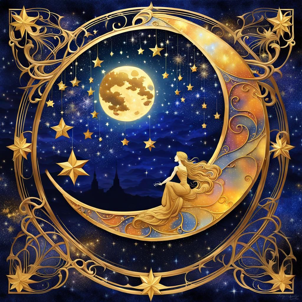 Spirit Floating Over Heart: Watercolor Art Nouveau