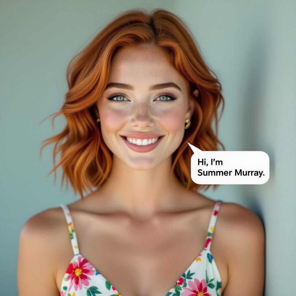 Woman in Floral Dress Speaking with Speech Bubble