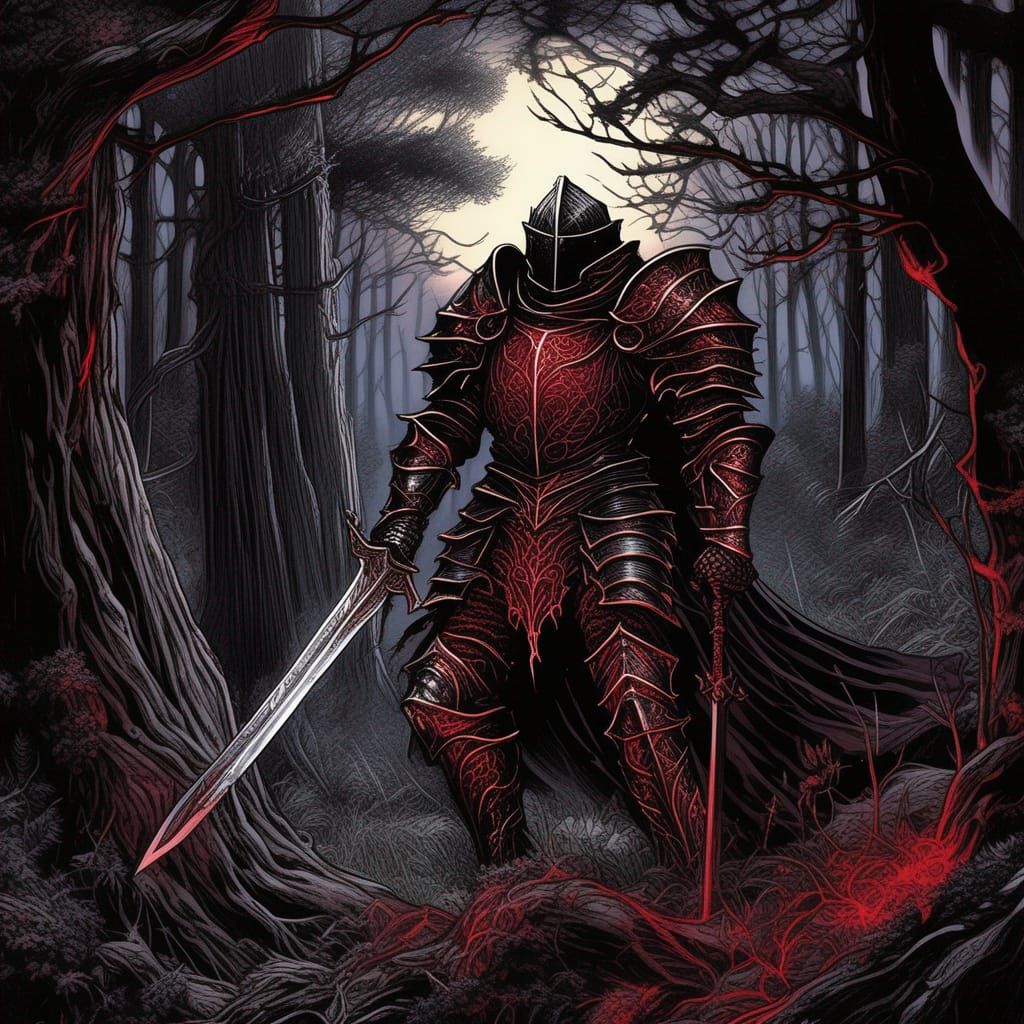 Grimdark Unholy Paladin in Dark Fantasy Forest