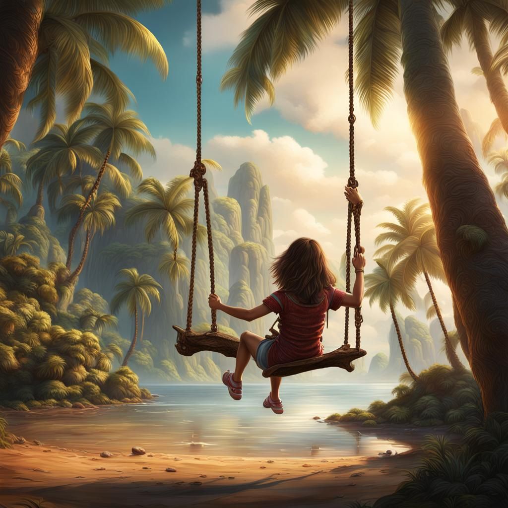 Girl on Swing: Detailed Matte Painting