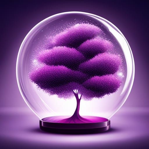 Purple Galaxy Tree in Glass Dome with 3D Shading