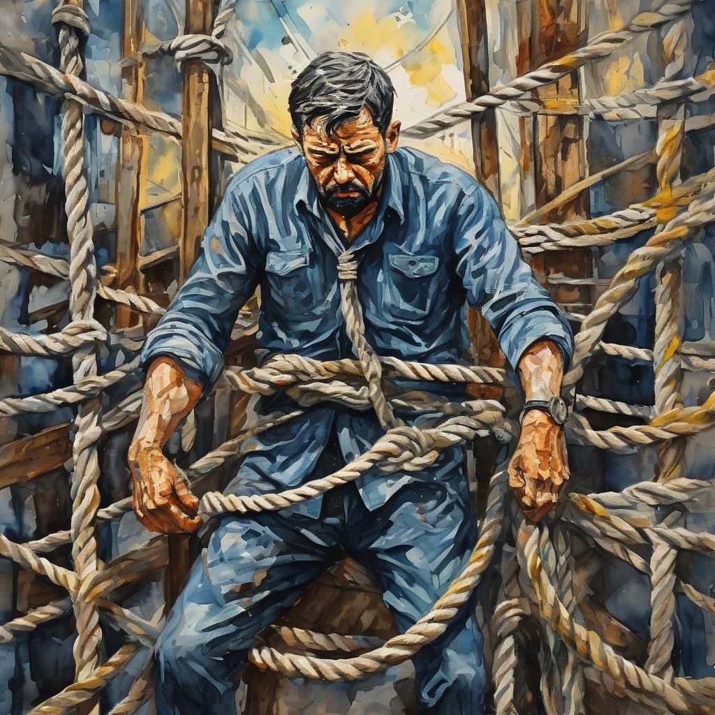 Man Pulled by Signs: Gouache and Watercolor Art