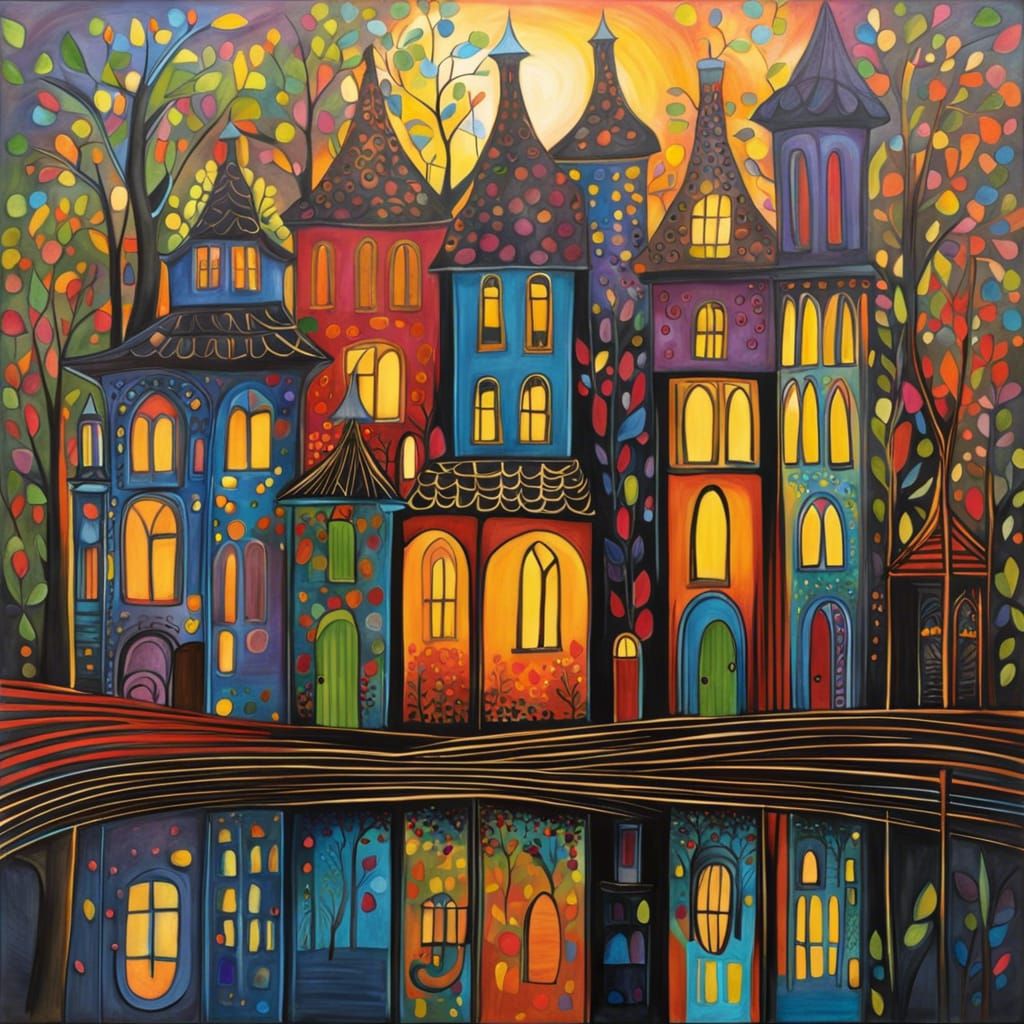 Mystical Fantasy Village Drawing