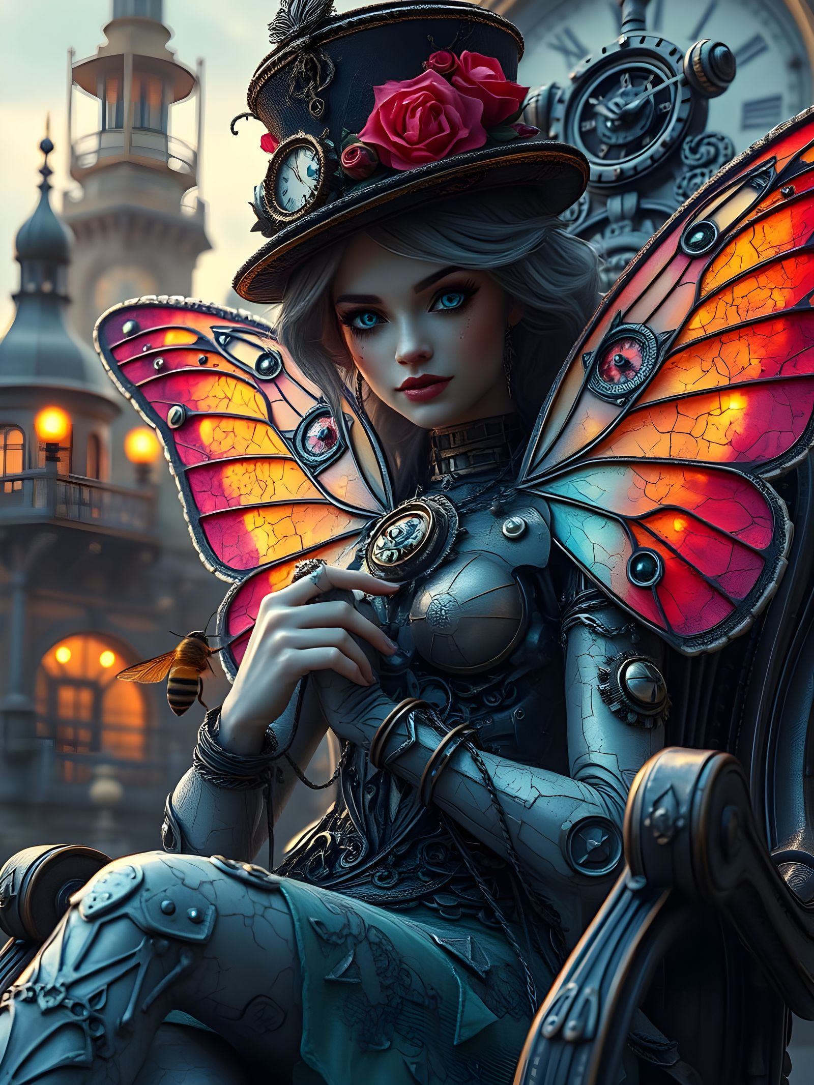 Steampunk World with Clockwork Robots & Butterfly Queen