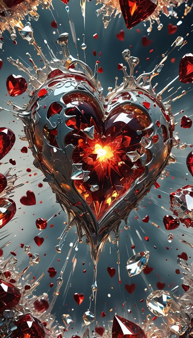 exploding crystal heart, exploding crystal, red heart, small...