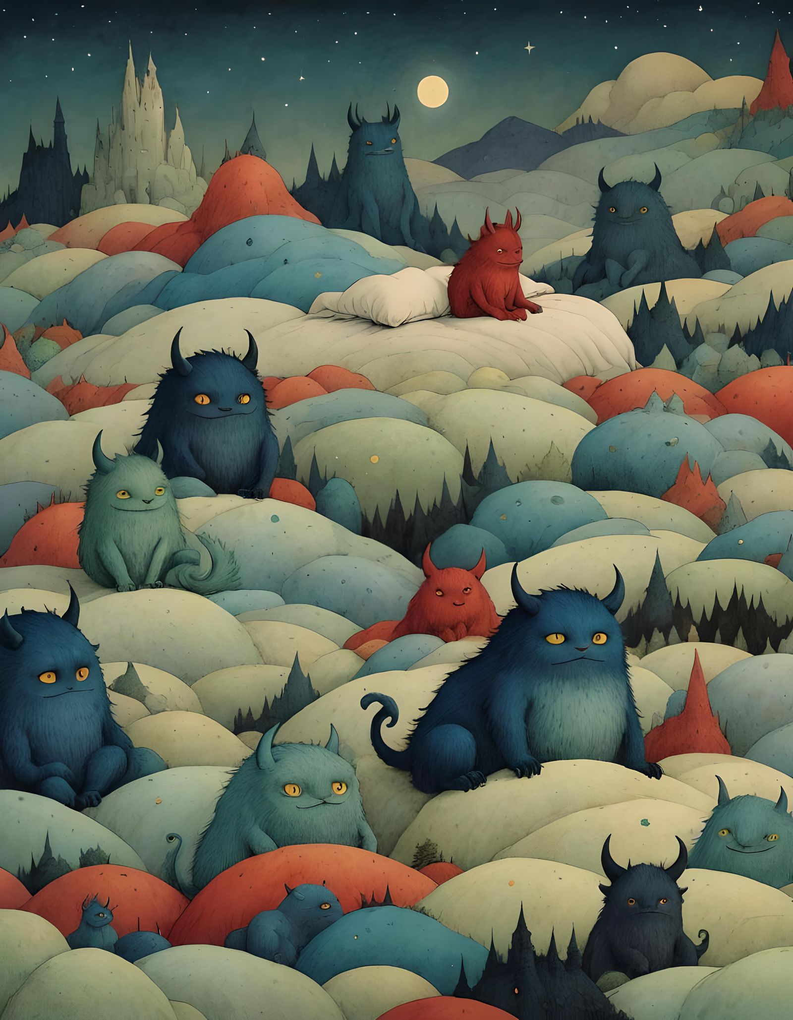 Fluffy Devil's Hilltop Dream with Blue Monsters