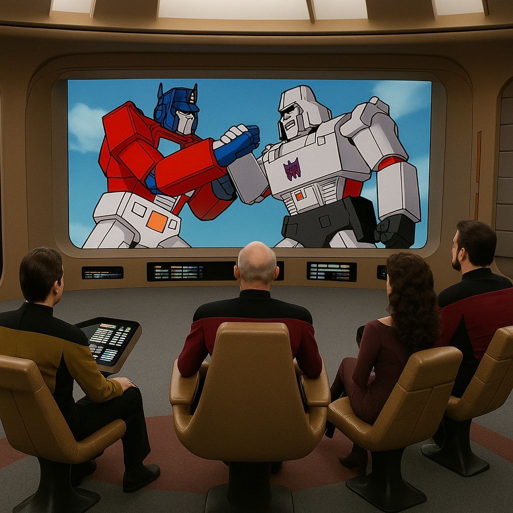 Star Trek TNG Bridge Crew Watches Transformers on Monitor