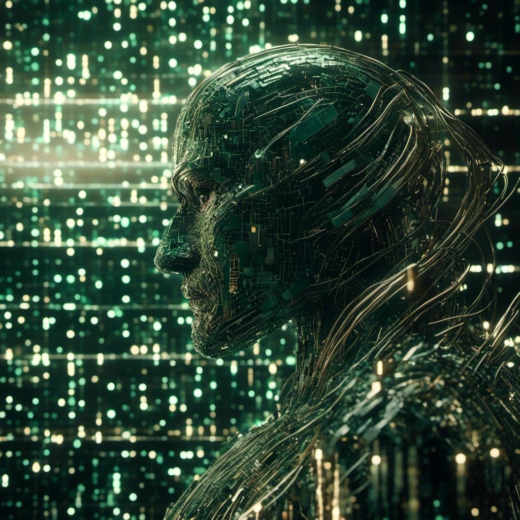 Architect's Robot Head in the Matrix Code