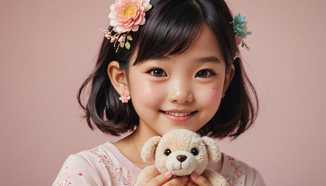 Anime-Inspired Portrait of a Smiling Asian Girl